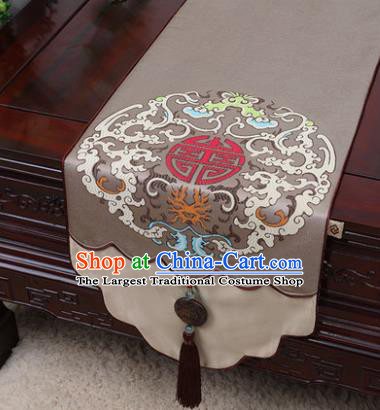 Chinese Traditional Pattern Brown Brocade Table Cloth Classical Household Ornament Table Flag