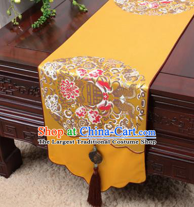 Chinese Traditional Lotus Pattern Golden Brocade Table Cloth Classical Household Ornament Table Flag