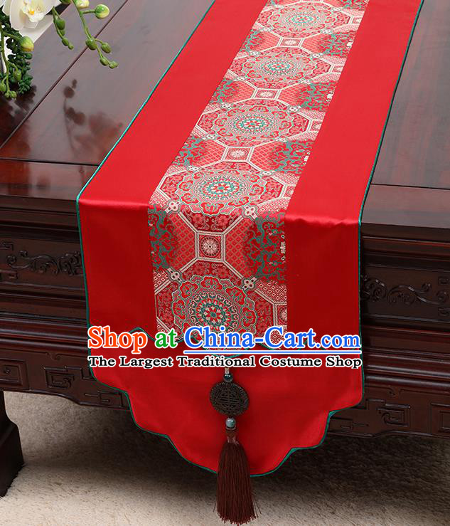 Chinese Traditional Red Brocade Table Cloth Classical Pattern Satin Household Ornament Table Flag