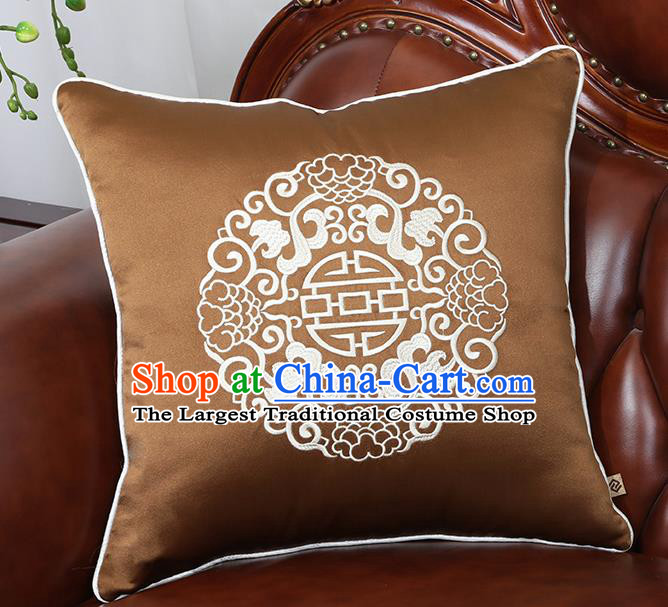 Chinese Traditional Embroidered Brown Brocade Back Cushion Cover Classical Household Ornament