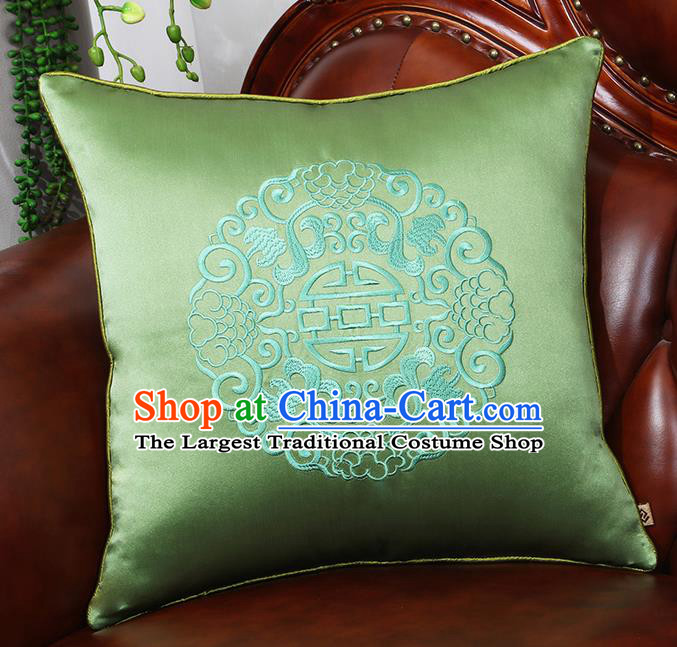 Chinese Traditional Green Brocade Back Cushion Cover Classical Embroidered Household Ornament