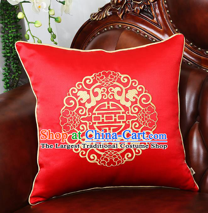 Chinese Traditional Red Brocade Back Cushion Cover Classical Embroidered Household Ornament