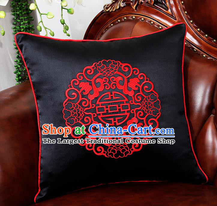 Chinese Traditional Black Brocade Back Cushion Cover Classical Embroidered Household Ornament