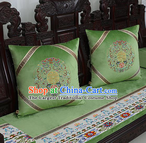 Chinese Traditional Embroidered Lotus Green Brocade Back Cushion Cover Classical Household Ornament
