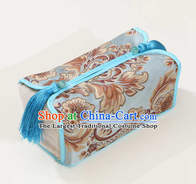 Chinese Traditional Household Accessories Classical Pattern Blue Brocade Paper Box Storage Box Cover