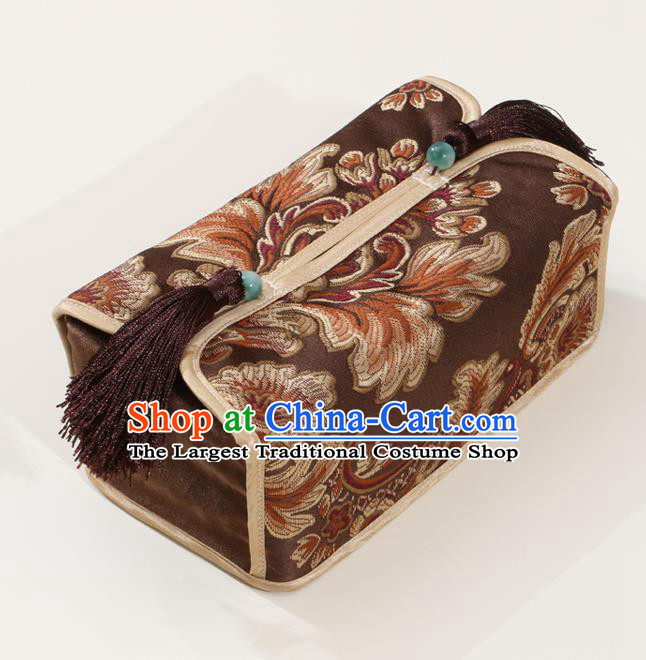 Chinese Traditional Household Accessories Classical Pattern Deep Brown Brocade Paper Box Storage Box Cover