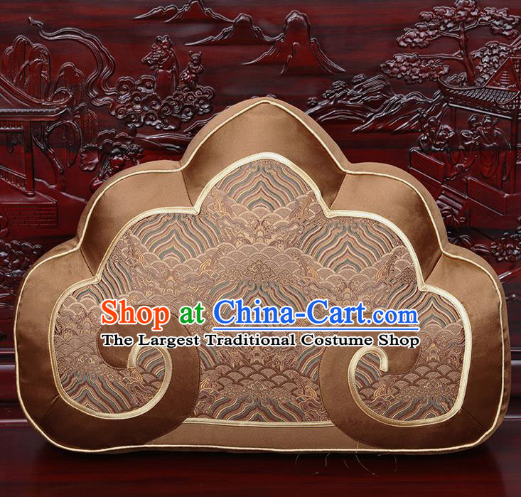 Chinese Traditional Arhat Bed Brown Brocade Back Cushion Cover Classical Household Ornament