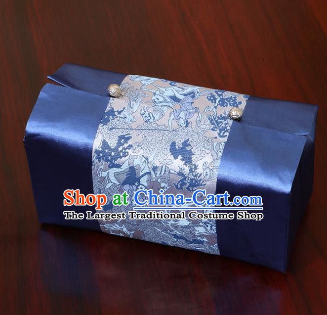 Chinese Traditional Household Accessories Classical Pattern Navy Brocade Paper Box Storage Box Cove