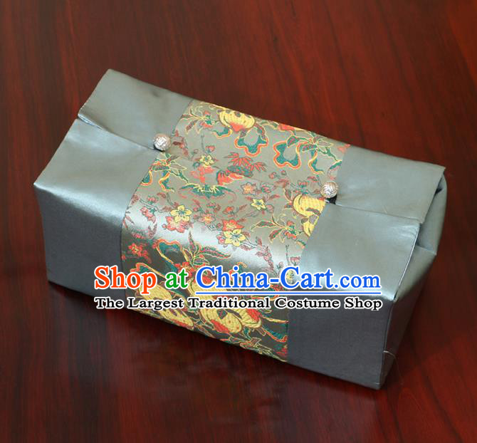 Chinese Traditional Household Accessories Classical Peach Pattern Blue Brocade Paper Box Storage Box Cove