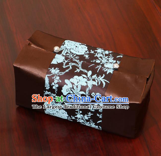 Chinese Traditional Household Accessories Classical Peony Pattern Brown Brocade Paper Box Storage Box Cove