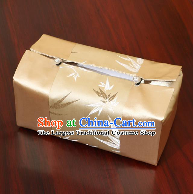 Chinese Traditional Household Accessories Classical Bamboo Pattern Golden Brocade Paper Box Storage Box Cove