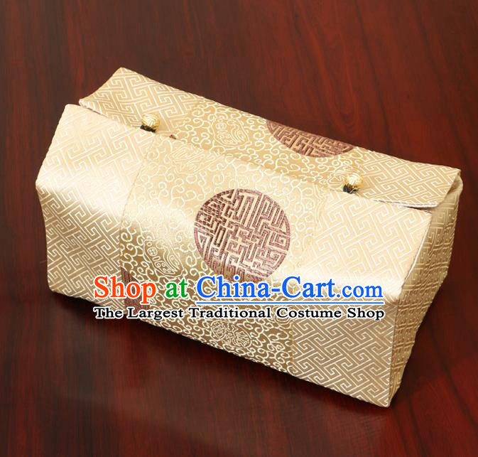 Chinese Traditional Household Accessories Classical Pattern Yellow Brocade Paper Box Storage Box Cove