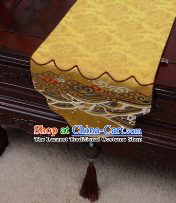 Chinese Traditional Wave Pattern Bright Yellow Brocade Table Cloth Classical Household Ornament Table Flag