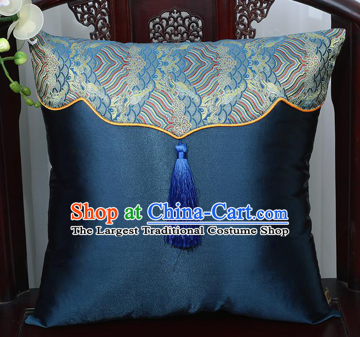 Chinese Traditional Navy Brocade Back Cushion Cover Classical Household Ornament