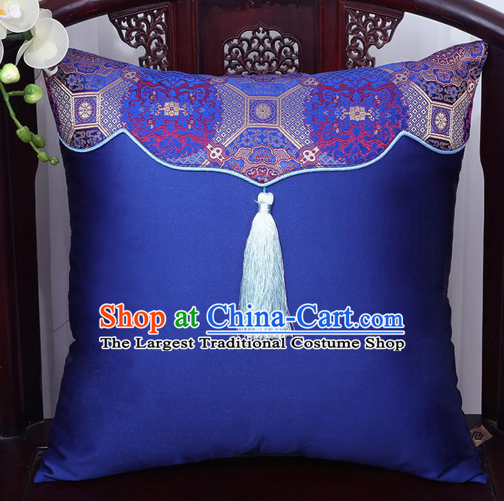 Chinese Traditional Pattern Royalblue Brocade Back Cushion Cover Classical Household Ornament