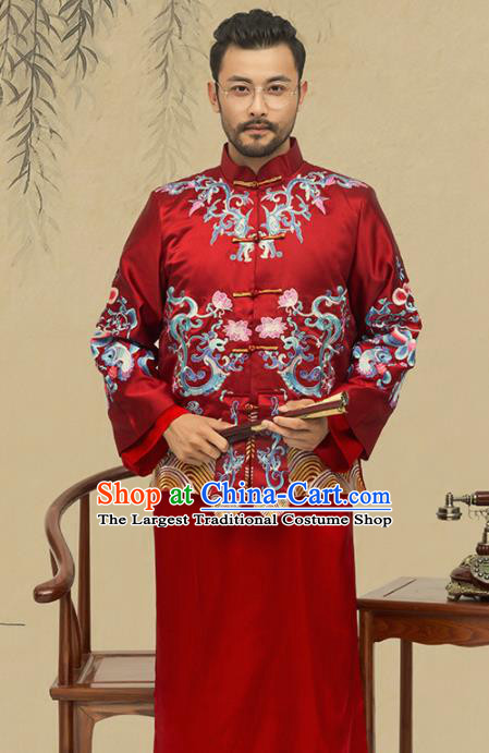 Chinese Traditional Wedding Red Gown Ancient Bridegroom Embroidered Costumes for Men