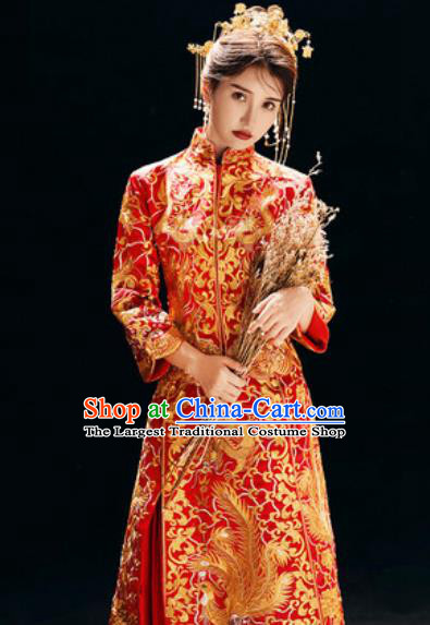 Chinese Traditional Embroidered Wedding Dress Cheongsam Ancient Bride Handmade Red Xiuhe Suits Costumes for Women