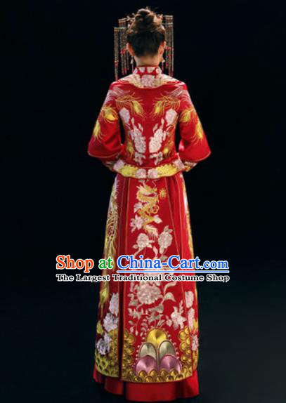 Chinese Traditional Wedding Dress Embroidered Peony Cheongsam Ancient Bride Xiuhe Suits Costumes for Women