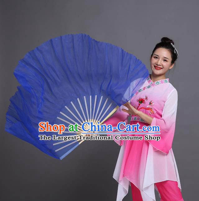 Chinese Traditional Folk Dance Props Classical Dance Fans Blue Silk Fans