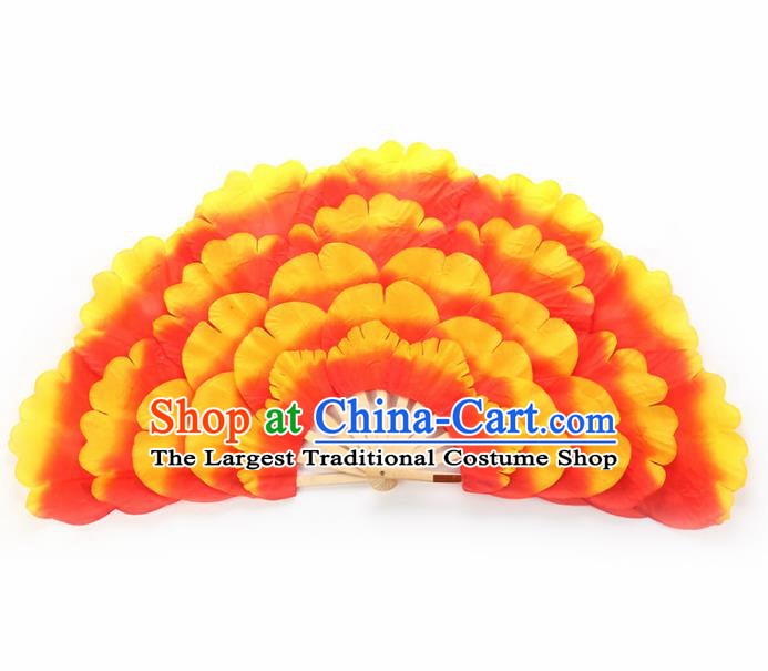 Chinese Traditional Folk Dance Props Classical Dance Fans Orange Peony Fans