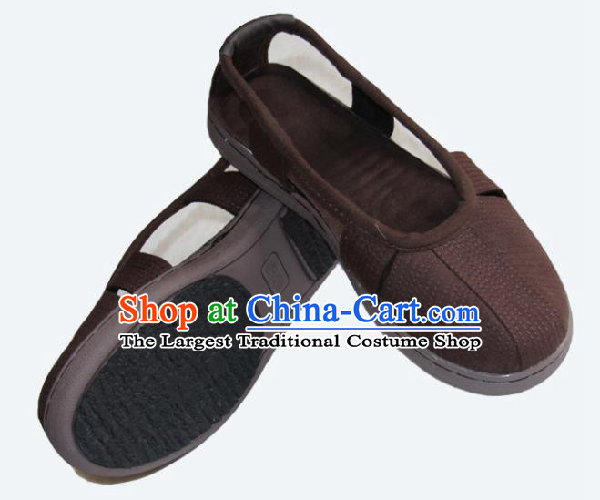 Chinese Traditional Buddhist Monk Shoes Buddhism Arhat Monks Brown Cloth Shoes for Men