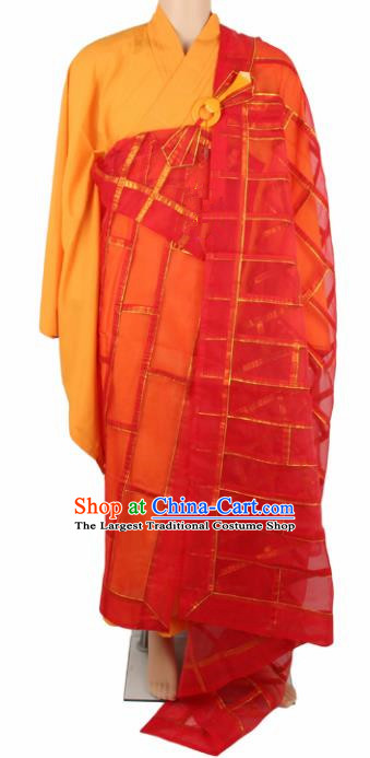 Chinese Traditional Buddhist Red Organza Cassock Buddhism Dharma Assembly Monks Costumes for Men