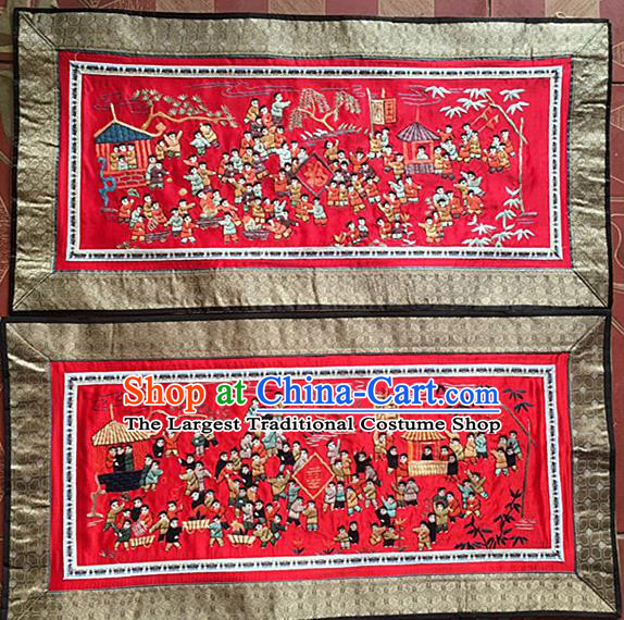 Chinese Traditional Embroidery Craft Embroidered Red Silk Patches Handmade Embroidering Accessories