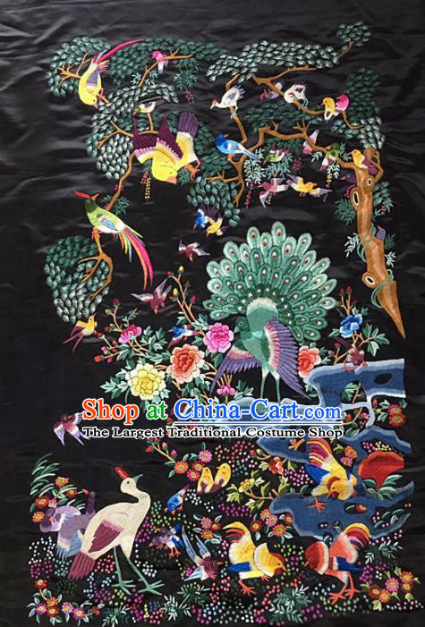 Chinese Traditional Embroidery Craft Embroidered Peacock Silk Patches Handmade Embroidering Accessories