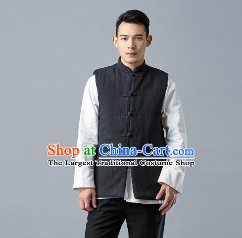 Chinese Traditional Costume Tang Suit Black Vest National Mandarin Waistcoat for Men