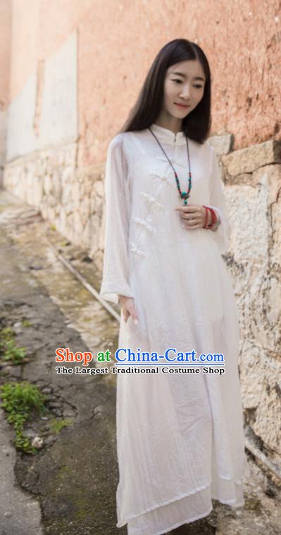 Chinese Traditional Costume Tang Suit White Cheongsam National Qipao Dress for Women