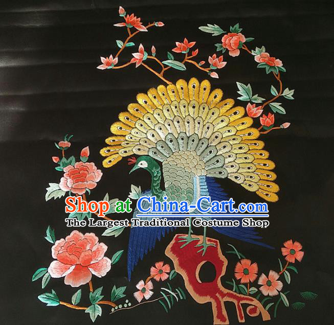 Asian Chinese Traditional Embroidered Peacock Peony Silk Patches Handmade Embroidery Craft