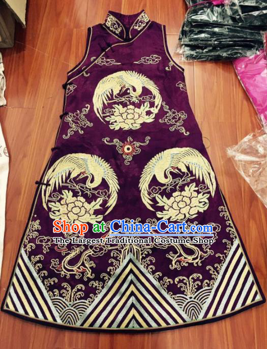 Chinese Traditional Silk Costume Tang Suit Embroidered Purple Qipao Dress for Women