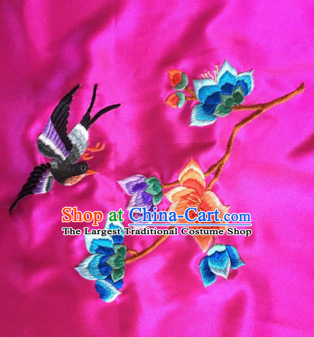 Chinese Traditional Embroidered Magpie Peony Rosy Silk Patches Handmade Embroidery Craft