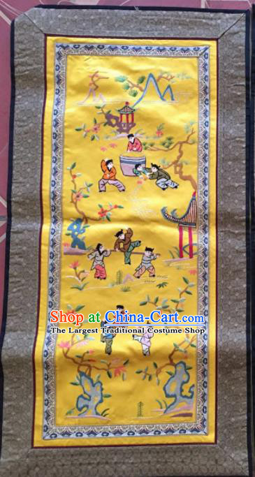 Chinese Traditional Embroidered Yellow Silk Patches Handmade Embroidery Craft
