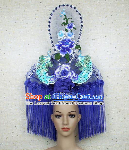 Asian Chinese Traditional Palace Hair Accessories Catwalks Peacock Headdress for Women
