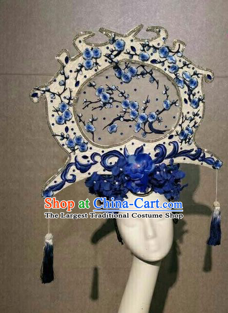 Asian Chinese Traditional Hair Accessories Catwalks Embroidered Plum Blossom Headdress for Women