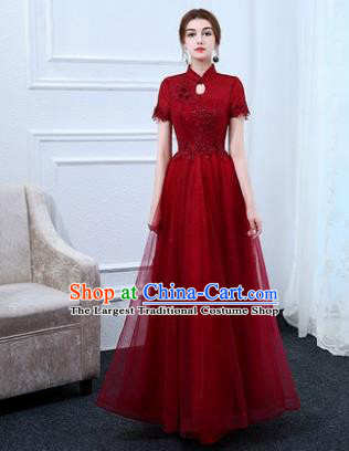 Top Grade Stage Performance Compere Formal Dress Chorus Elegant Red Veil Full Dress for Women