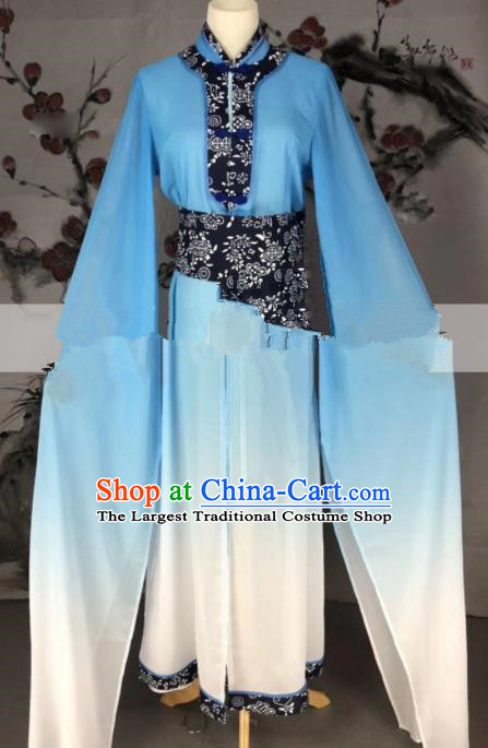 Professional Chinese Traditional Beijing Opera Lake Blue Dress Ancient Country Lady Costume for Women