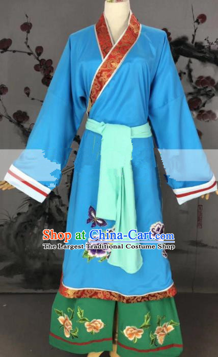 Professional Chinese Traditional Beijing Opera Blue Dress Ancient Old Dame Costume for Women