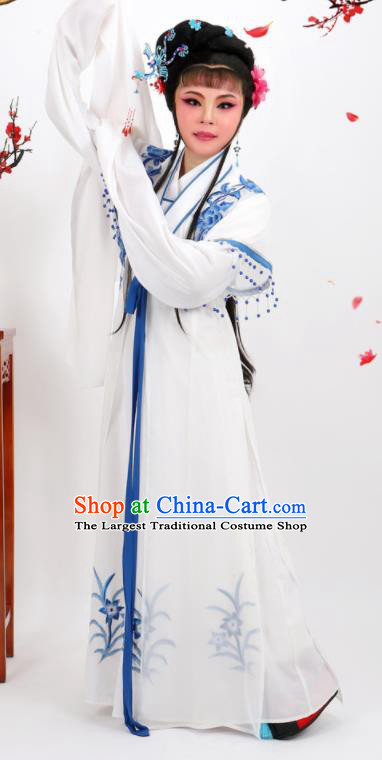 Professional Chinese Traditional Peking Opera Diva White Dress Ancient Nobility Lady Costume for Women
