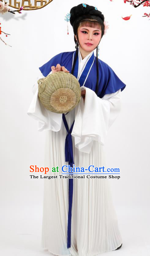 Chinese Traditional Peking Opera Maidservant Blue Dress Ancient Farmwife Costume for Women