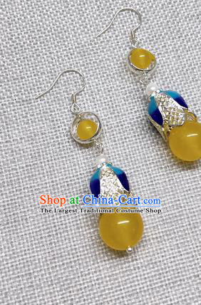Chinese Traditional Hanfu Yellow Bead Magnolia Earrings Ancient Princess Ear Accessories for Women