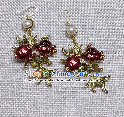 Chinese Traditional Hanfu Palace Pomegranate Earrings Ancient Princess Ear Accessories for Women