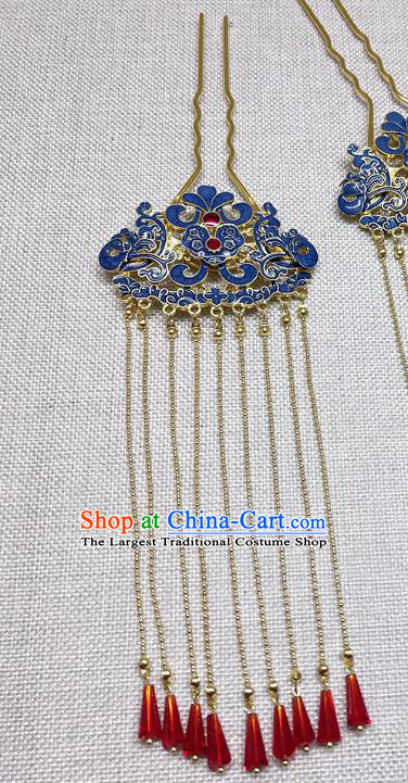 Chinese Ancient Princess Tassel Blue Hair Clip Traditional Hair Accessories Hanfu Hairpins for Women