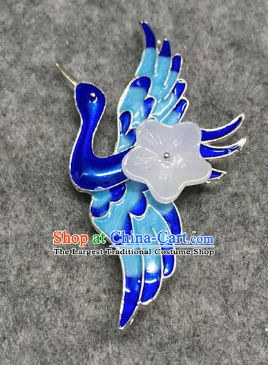 Chinese Traditional Hanfu Accessories Blueing Crane Brooch Ancient Qing Dynasty Queen Breastpin for Women