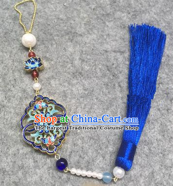 Chinese Traditional Hanfu Accessories Blueing Brooch Tassel Pendant Ancient Qing Dynasty Queen Breastpin for Women