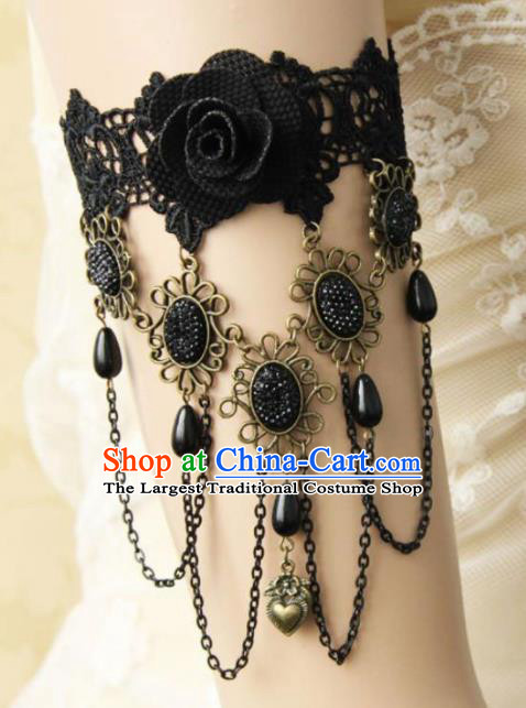 Top Grade Handmade Halloween Black Rose Armlet Fancy Ball Lace Bracelet Accessories for Women