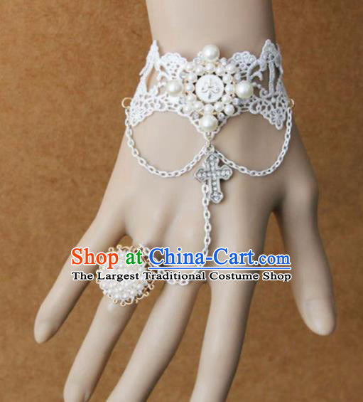 Top Grade Handmade Halloween Cosplay White Lace Bangle Fancy Ball Bracelet Accessories for Women
