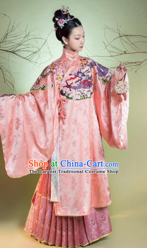 Traditional Chinese Ming Dynasty Imperial Concubine Pink Hanfu Dress Ancient Court Countess Costumes for Women