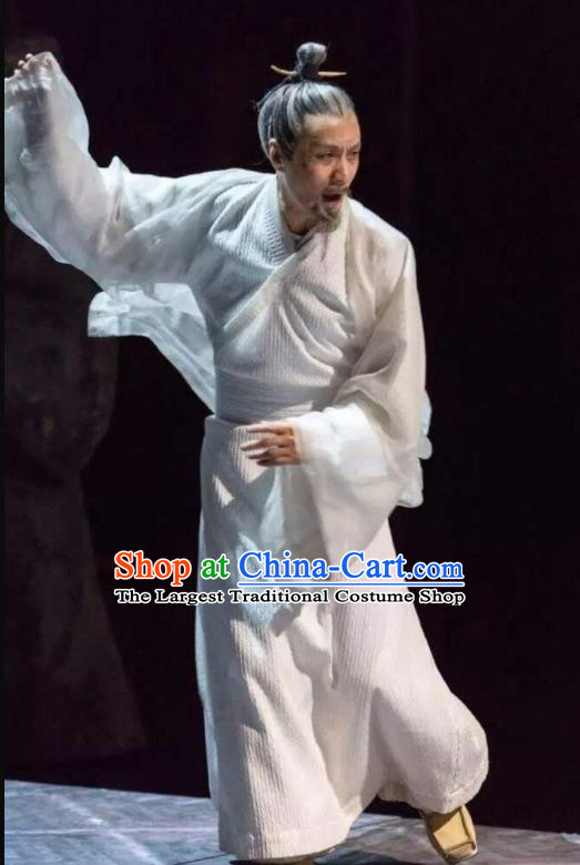 Chinese Ancient Western Han Dynasty Historian Litterateur Sima Qian White Costumes Complete Set